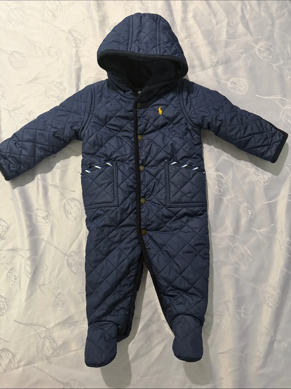 Ralph Lauren Kids 9M Navy Quilted Hooded Footie One-Piece